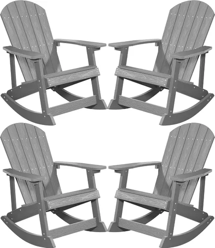 Miniatura 17 de YEFU Mecedora para exteriores, mecedora Adirondack, silla mecedora de patio con respaldo ancho, silla mecedora de gran tamaño con aspecto de madera