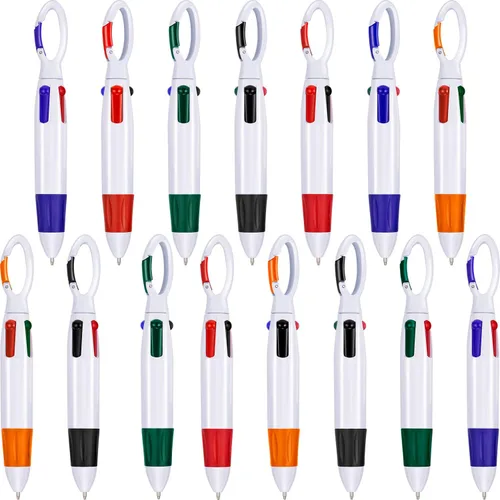 TecUnite 15 bolígrafos retráctiles multicolor, 4 colores neón en uno con llavero de hebilla en la parte superior para suministros escolares de