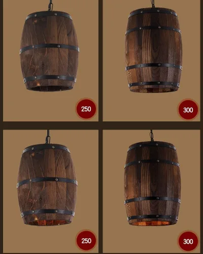 Miniatura 5 de Lámpara colgante de barril de madera antigua para decoración de interiores, lámpara colgante de techo retro industrial ajustable para sala de estar