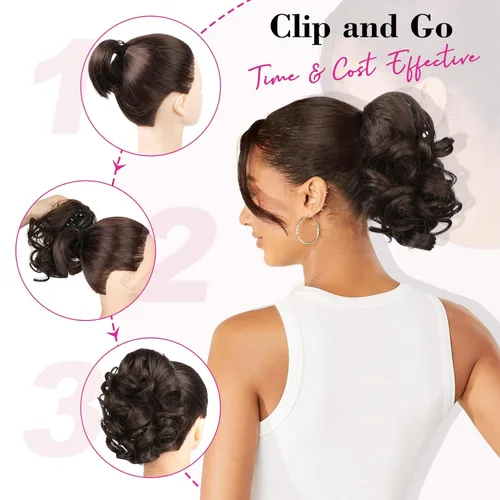 Miniatura 5 de REECHO Extensión de cola de caballo, pinza de cola de caballo rizada y ondulada de 9 pulgadas, extensiones de cabello HP001 para mujeres - Castaño