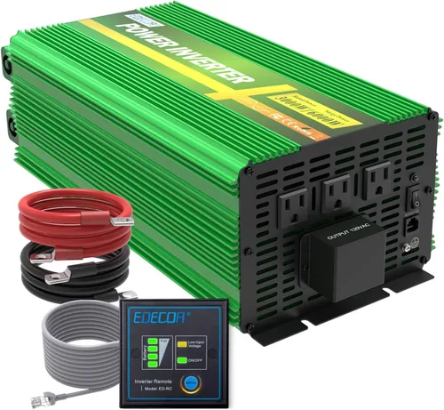 Miniatura 8 de EDECOA Inversor de corriente de onda sinusoidal pura de 3000 W 3000 vatios CC 12 V a 110 V 120 V AC inversor solar con 3 salidas y bloque