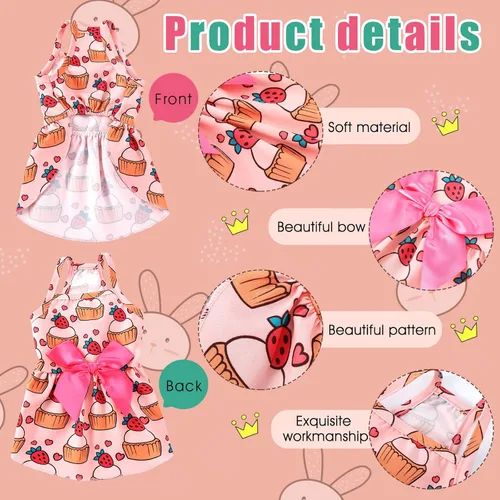 Miniatura 3 de Frienda 6 piezas con lazo de príncipes para cachorro, vestido floral para perro, falda, vestido de verano para mascotas, lindo vestido de verano