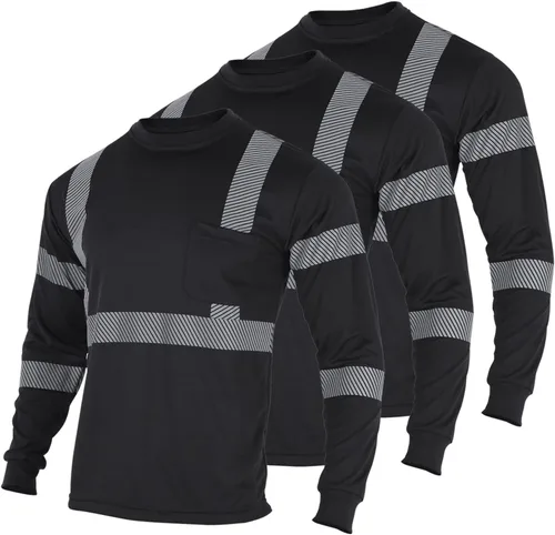 FONIRRA 3 piezas de camisetas reflectantes de seguridad de alta visibilidad para hombres con manga larga camisas de trabajo de construcción ANSI