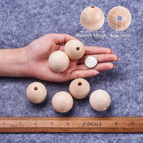 Miniatura 4 de 100 cuentas de madera redondas naturales de 1.339-1.378 in, cuentas espaciadoras sueltas de madera sin terminar para manualidades y fabricación