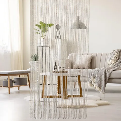 Miniatura 2 de Cortinas blancas con cuentas para puertas de 36 x 77 pulgadas, cortina de cuentas con borlas de cristal para colgar en la puerta, cortinas