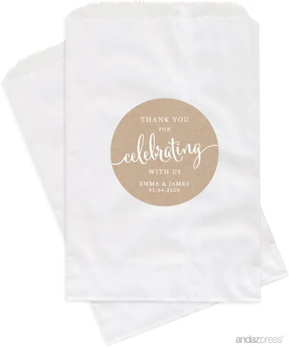 Miniatura 38 de Andaz Press Bolsas de regalo personalizadas para mesa de postre, agradecimiento por celebrar con nosotros, aguamarina, paquete de 24, personalizadas