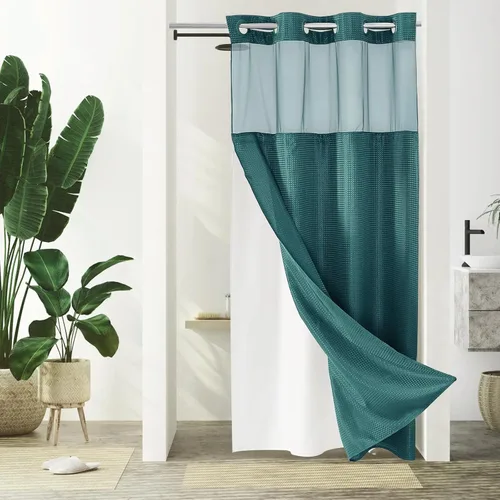 Miniatura 50 de Gibelle: cortina de ducha pequeña para baño de 36x74, cortina de ducha de punto gofre con juego de forro de tela a presión, no necesita ganchos