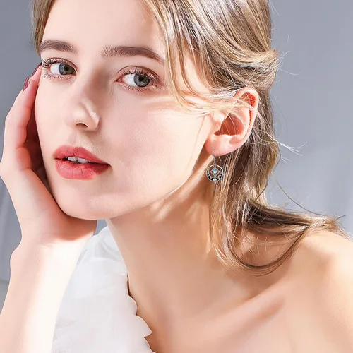 Miniatura 5 de Pendientes de nudo de brujas de plata de ley, aretes de nudo mágico de bruja, piedra lunar, joyería pagana, joyería de fase para mujeres y niñas