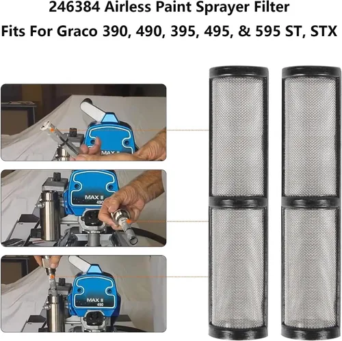 Miniatura 9 de Filtro pulverizador de pintura sin aire 246384 Filtro de colector de bomba 390 395 490 495 595 Pieza de repuesto 5 Pack 60 Pantalla de malla