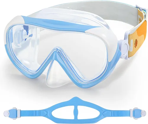 Miniatura 16 de Máscara de natación para niños, gafas de natación para niños de 180° antivaho, a prueba de fugas, con cubierta de nariz y correa de tela para edades