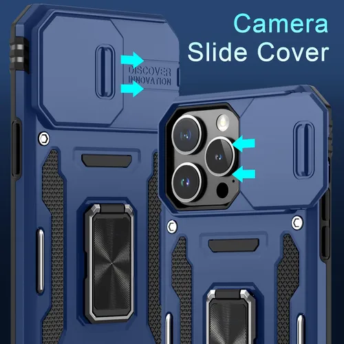 Miniatura 18 de DEERLAMN Funda para iPhone Xs Max con funda deslizante para cámara + protector de pantalla, soporte giratorio de anillo de grado militar a prueba