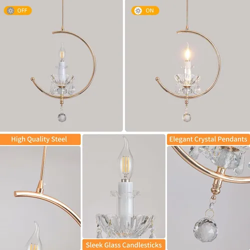 Miniatura 4 de Luces colgantes modernas isla de cocina: lámpara colgante de vela de cristal K9 - 1 bombilla E12 lámparas de iluminación vintage para comedor, baño