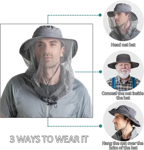 Miniatura 7 de Peicees Sombrero de red para hombres y mujeres, sombrero de pesca de aventura, sombrero de safari para caza, camping, senderismo