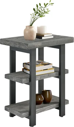 Miniatura 13 de Alaterre Furniture - Mesa auxiliar de 3 niveles de madera maciza Pomona con estantes de almacenamiento – Mesa lateral o mesita de noche rústica