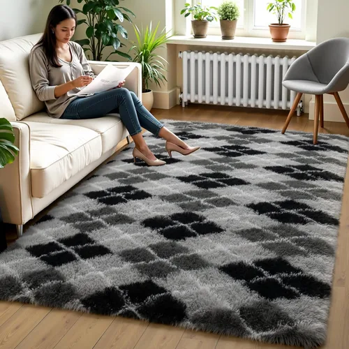Miniatura 59 de Zentavio Alfombras de área para sala de estar, alfombras grises para dormitorio, alfombra de 4 x 6, alfombra mullida, peluda y suave, shag estética
