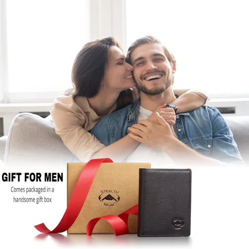 Miniatura 5 de Stealth Mode Cartera de cuero triple RFID para hombres con soporte de identificación abatible (negro)