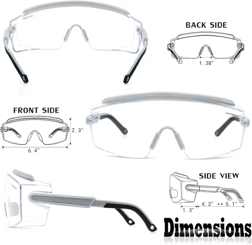 Miniatura 5 de UKNOW Anteojos de seguridad sobre lentes, gafas de seguridad antivaho protección ocular envolvente, gafas protectoras ANSI Z87.1 Gris