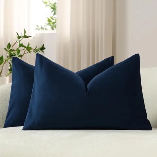 Miniatura 16 de Dezene - 2 fundas decorativas de terciopelo para almohada Hielo de vainilla