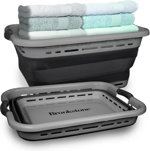 BROOKSTONE, 11 galones – [Nuestra cesta más grande de toda] Cesta de lavandería plegable de 24 pulgadas, asas de agarre antideslizantes cómodas,