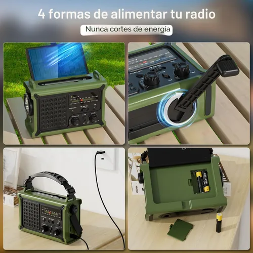Miniatura 6 de Radio de emergencia de 12000mAh/44400mWh - Radio meteorológica aprobada por NOAA con AM/FM, panel solar portátil/manivela/entrada de CA, batería