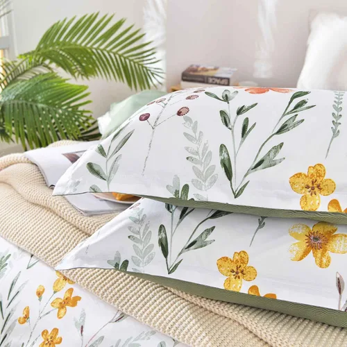 Miniatura 7 de Juego de funda de edredón floral tamaño individual – Juego de funda de edredón de microfibra con estampado botánico de flores amarillas y hojas