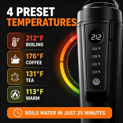 Miniatura 4 de Hervidor de automóvil de 12 V/24 V, hervidor portátil para agua caliente, forro de acero inoxidable 316 premium, control de temperatura inteligente