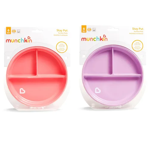 Miniatura 7 de Munchkin Stay Put Platos de Succión para Bebé y Niño Pequeño, 3 Secciones Divididas, Rosa/Morado Rosado/Púrpura
