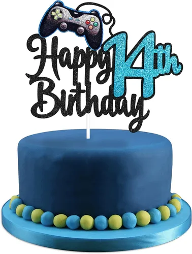 Miniatura 12 de Decoración de pastel de feliz cumpleaños 8 para videojuegos, fiesta de cumpleaños de 8 años, suministros de pastel azul, juego en nivel, decoración