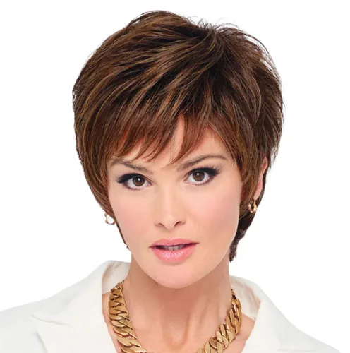 Miniatura 41 de Raquel Welch - Peluca corta Bob atada a mano feroz y enfocada por Hairuwear, gorra de tamaño medio, castaño iluminado por el sol RL10/12