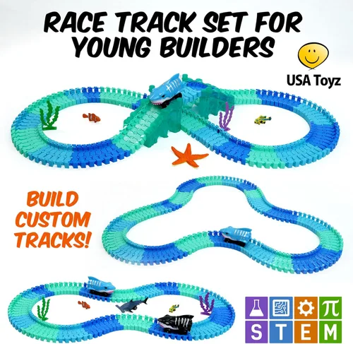 Miniatura 3 de USA Toyz Pistas de Carreras Oceánicas para Niños - 265 piezas de pista de carreras en autódromo con 225 caminos flexibles, 3 coches de juguete