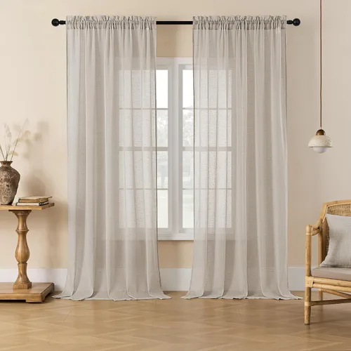 Miniatura 20 de Miss SELETEX - Cortinas traslúcidas de lino natural rosa rubor para sala de estar, elegantes cortinas para ventana lisas con ojales filtrantes