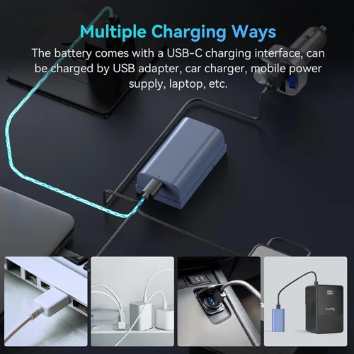 Miniatura 6 de SMALLRIG Batería USB-C de repuesto de 3500 mAh para Sony NP-F550, 3H completamente cargada, fuente de alimentación para luces LED, monitores, Azul