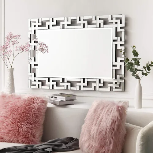 KOHROS Espejo de pared veneciano decorativo de 40 x 28 pulgadas, rectangular, sin marco, con borde biselado, para entrada, baño, sala de estar,