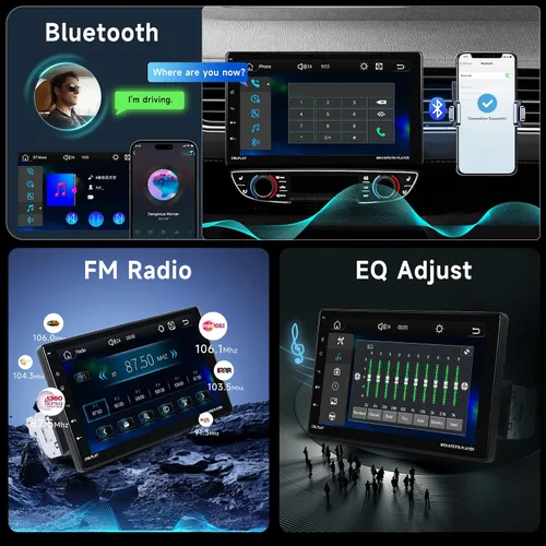 Miniatura 4 de Rimoody Estéreo de coche de 9 pulgadas con pantalla táctil desmontable, radio de coche con Bluetooth 5.0 Mirror Link FM/EQ USB/AUX/TF/SWC/MIC
