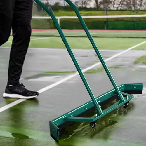 Miniatura 6 de AIWFL Escoba deportiva de aleación de aluminio de 4.3 pies con ruedas, lanzadera de lluvia para cancha de tenis con 2 hojas de espuma EVA