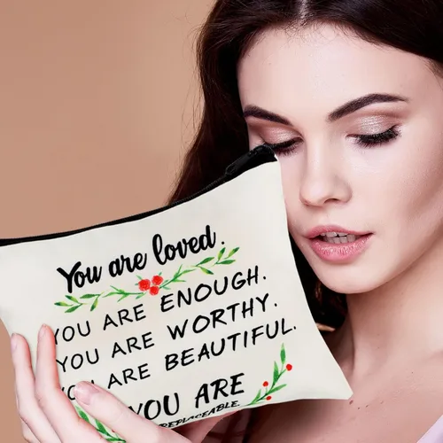 Miniatura 6 de Pinkunn 10 bolsas de cosméticos inspiradoras para niñas, regalos de la semana de CNA a granel You Are Loved You Are Suficiente, bolsa de cosméticos