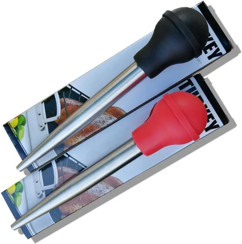 Miniatura 4 de Baster - Jeringa de acero inoxidable para pavos con cepillo de limpieza e inyector de adobo, color negro