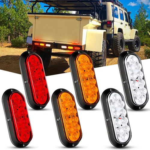 Nilight Luz trasera LED ovalada de 6 pulgadas para remolque, roja, blanca y ámbar, 6 piezas, impermeable, parada, freno, señales de giro, reversa,