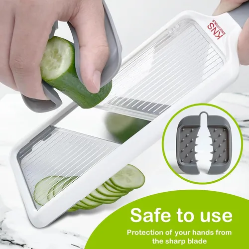 Miniatura 6 de Cortadora de mandolina para cocina, cuchillas ajustables de acero inoxidable, con agarre cómodo, cortador de verduras para pepino pequeño a mediano