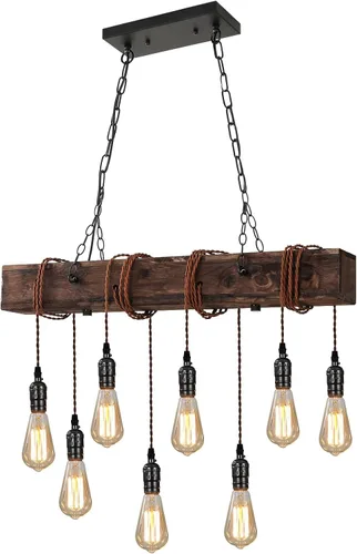 Miniatura 8 de KEESFU 4 luces colgantes de granja para isla de cocina, luz colgante de techo de madera rústica, altura ajustable, lámpara de comedor para isla