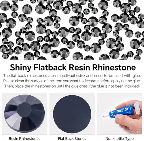 Miniatura 4 de Diamantes de imitación negros a granel, 5000 piezas de diamantes de imitación redondos de gelatina AB con parte trasera plana, gemas de cristal