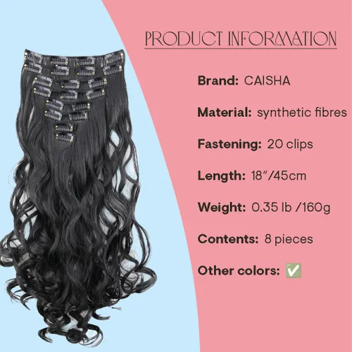 Miniatura 5 de PRETTYSHOP XXL Full Head Set 8 PCs 20 pulgadas Clip en extensiones de pelo Hairpiece Wavy Heat-Resisting, CES1-1_1, 1