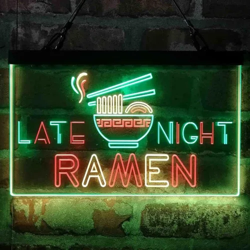 ADVPRO Late Night Ramen Shop Tri-color Led Neon Sign Green & Red & Yellow 13 x 8.7 Inches st9s32-i3305-gry
