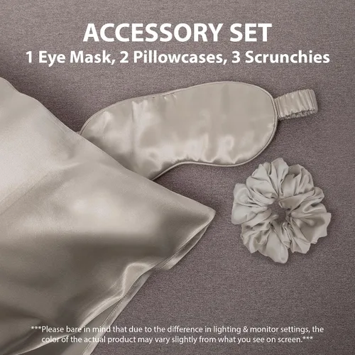 Miniatura 2 de Cathay Home Juego de accesorios de ropa de cama de satén, fundas de almohada, máscara de ojos, coleteros - Suave como la seda - Resistente a
