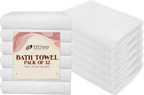 Miniatura 9 de Paquete de 24 toallas de baño de algodón blancas de 22 x 44 pulgadas, ligeras, de secado rápido, de grado comercial