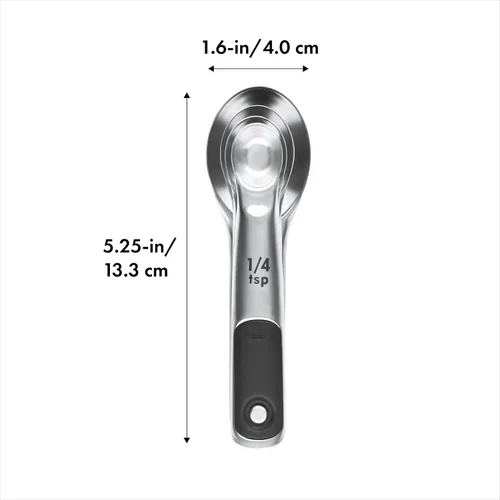 Miniatura 6 de OXO Good Grips - Juego de cuencos de acero inoxidable de 3 piezas, color azul/gris, 4.7 L y cucharas medidoras de acero inoxidable con broches