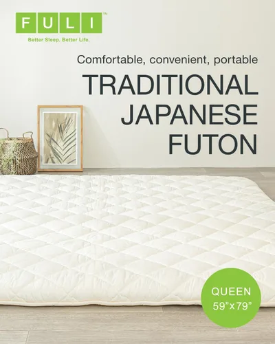 Miniatura 3 de FULI Colchón de futón japonés, plegable y portátil, sofá cama para el suelo, colchoneta enrollable, Shikibuton, hecho en Japón (Blanco, Queen)