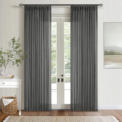 Miniatura 52 de Cortinas de lino natural con pliegues fruncidos de 120 pulgadas de largo para sala de estar, cortinas plisadas con ganchos y lengüeta trasera