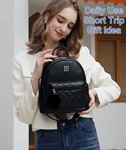 Miniatura 2 de Mini mochila de moda para niñas, bolso pequeño lindo de cuero a cuadros para mujer, mochilas pequeñas, Negro -, Mini mochila de moda para niñas