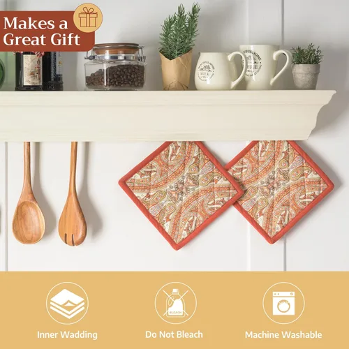 Miniatura 5 de Maison d' Hermine - Agarradera con asa «Estampado de Cachemira», 100 % algodón, resistente al calor, para hacer una barbacoa, cocinar, hornear